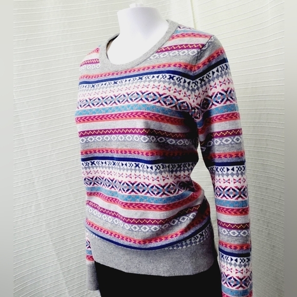 FAIR ISLE Sweater Merino Wool Alpine Ski Theme Crewneck Size L - Picture 2 of 6